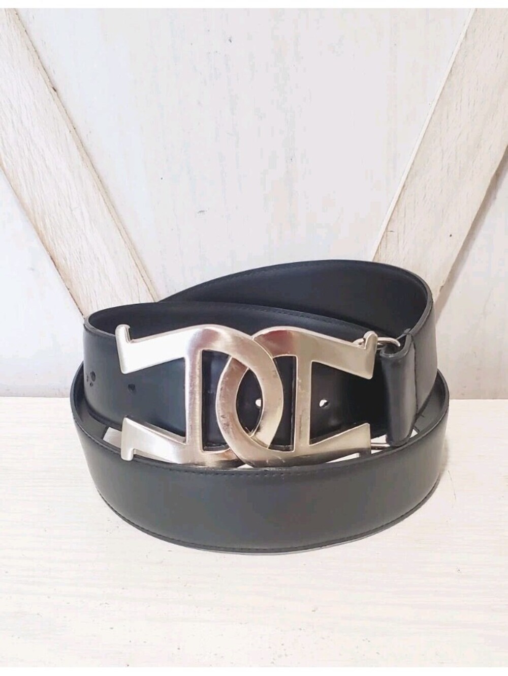 Rare Etienne Aigner Horsebit Buckle Black Leather Silver Tone Toggle Belt M